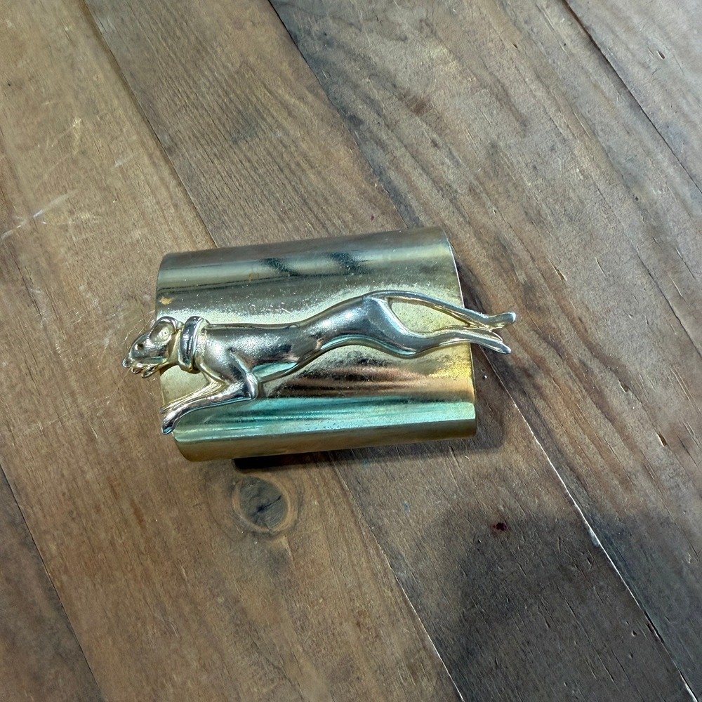 Vintage 80s Art Deco Leaping Panther Cuff Bracelet Shiny Mixed Metal Big Cat